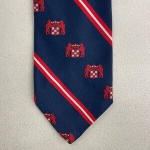 Vintage Lion Shield Emblem Tie 1950s Striped Prep School Necktie Navy Blue/Red